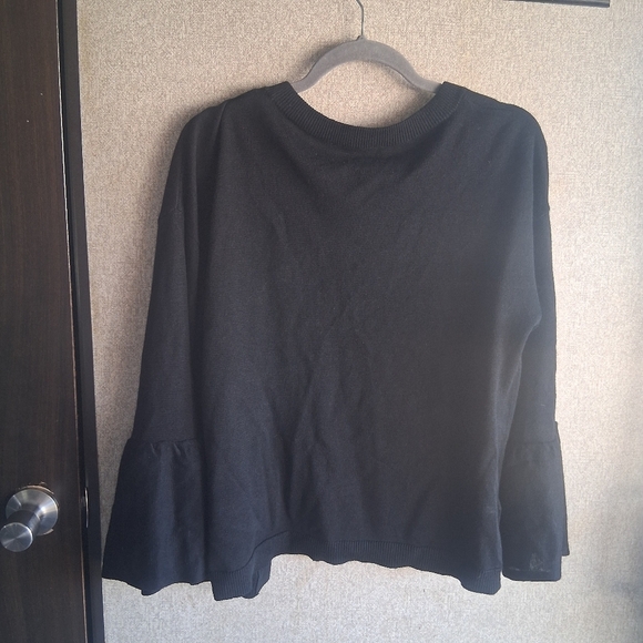 Linen Blend Black Cardigan Bell Sleeves Loft Large Casual Office Career Fall - Picture 2 of 5